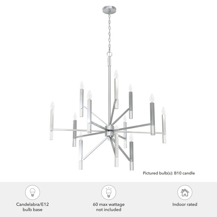 Elegant Sunjai 12-Light Nickel & Crystal 3-Tier Chandelier