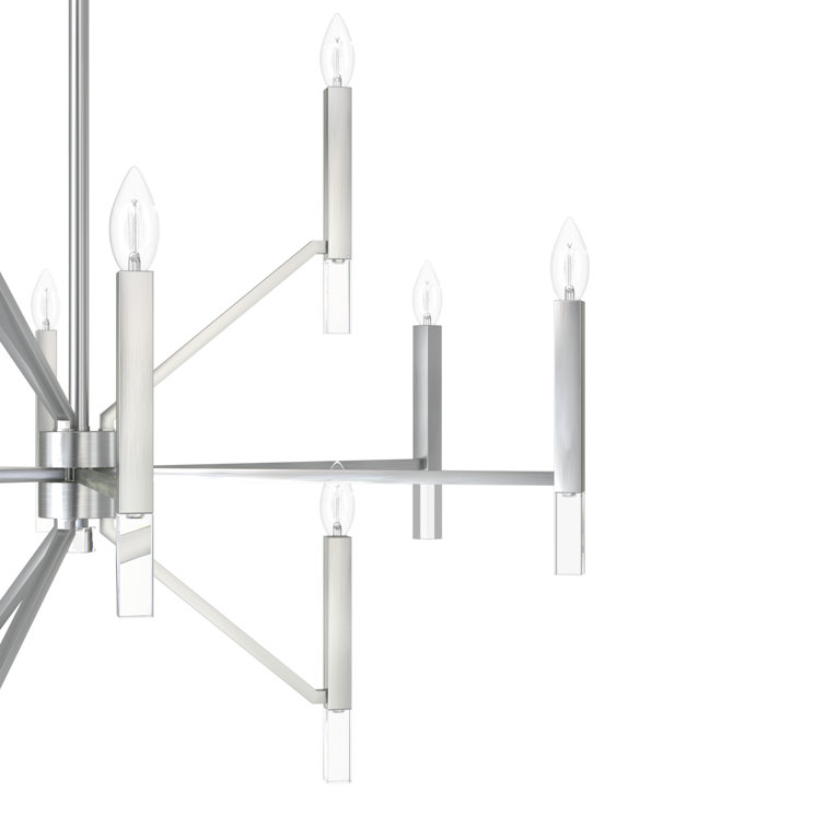 Elegant Sunjai 12-Light Nickel & Crystal 3-Tier Chandelier