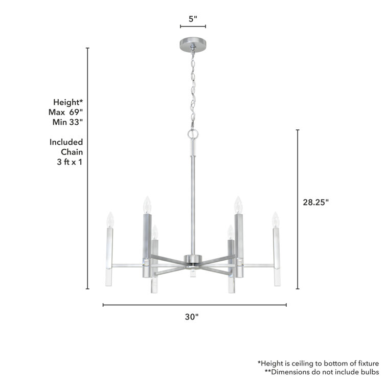 Sunjai 30" Elegant Nickel & Crystal 6-Light Modern Chandelier