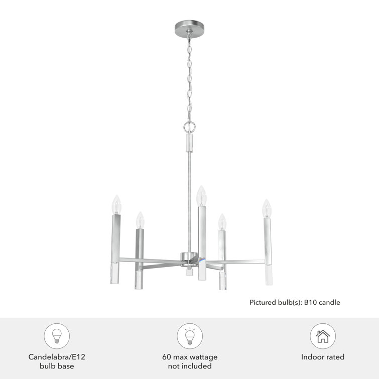 Elegant Sunjai 5-Light Brushed Nickel & Crystal Chandelier