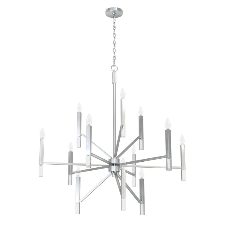 Elegant Sunjai 12-Light Nickel & Crystal 3-Tier Chandelier