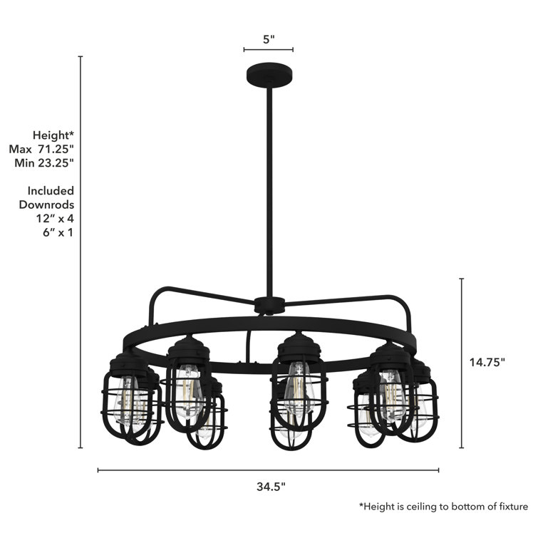 Starklake 34.5" Black Metal Industrial 9-Light Chandelier