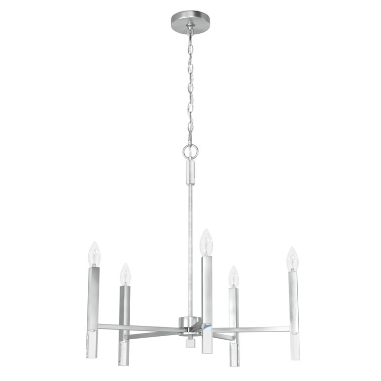 Elegant Sunjai 5-Light Brushed Nickel & Crystal Chandelier