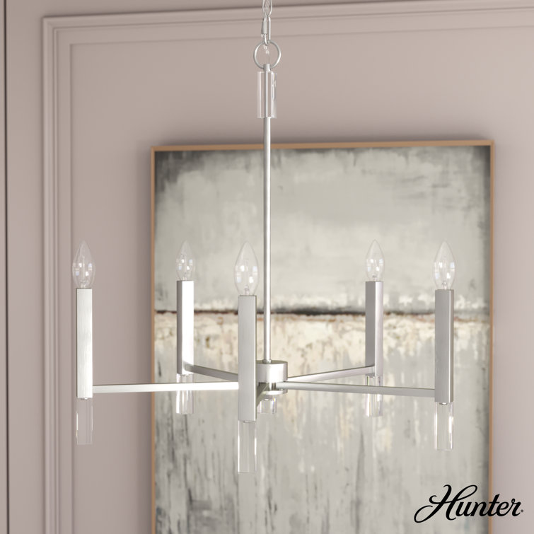 Elegant Sunjai 5-Light Brushed Nickel & Crystal Chandelier
