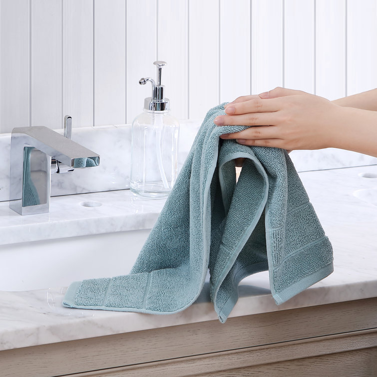 Turquoise Cotton Hand Towel Set with Plain Weave, 2 Pieces