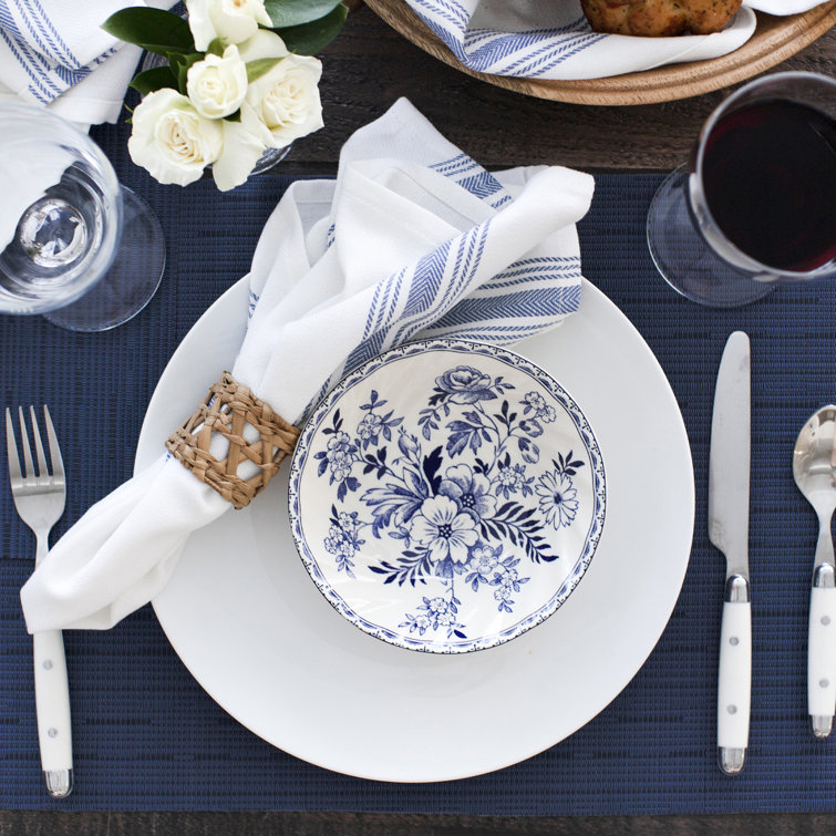Grasscloth Blue Reversible Vinyl Indoor Outdoor Placemats, Set of 12
