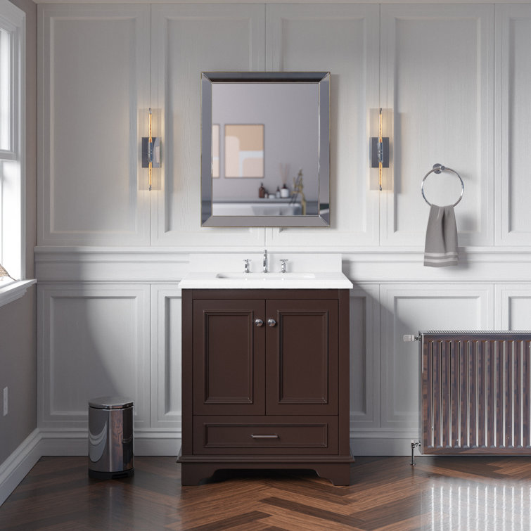 Chocolate Birch Wood Single Bathroom Vanity with Quartz Top