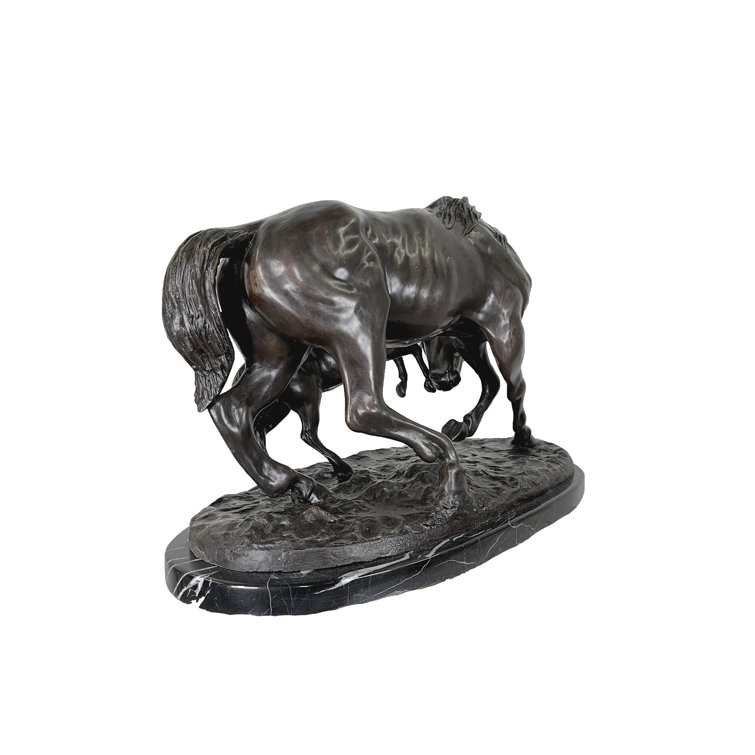 Bronze Mare and Foal Hand-Forged Metal Table Top Sculpture