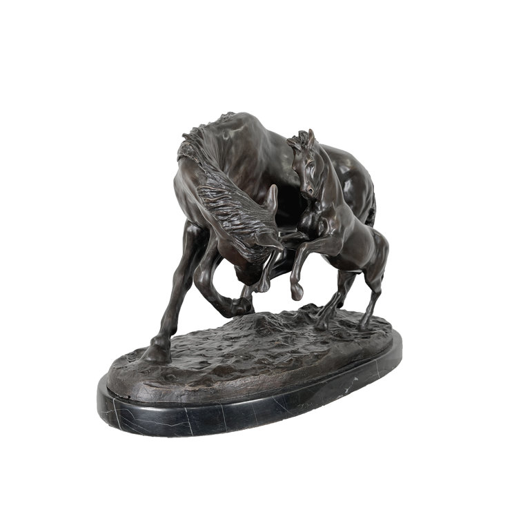 Bronze Mare and Foal Hand-Forged Metal Table Top Sculpture