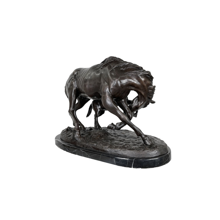 Bronze Mare and Foal Hand-Forged Metal Table Top Sculpture