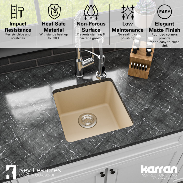 Bisque Quartz Composite Undermount Bar Sink, 16.63"