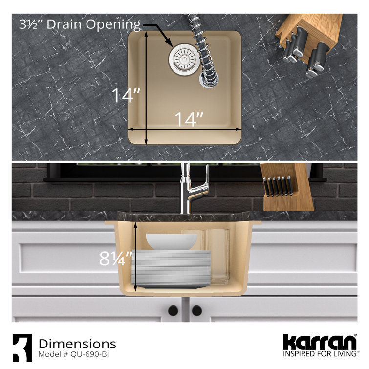 Bisque Quartz Composite Undermount Bar Sink, 16.63"