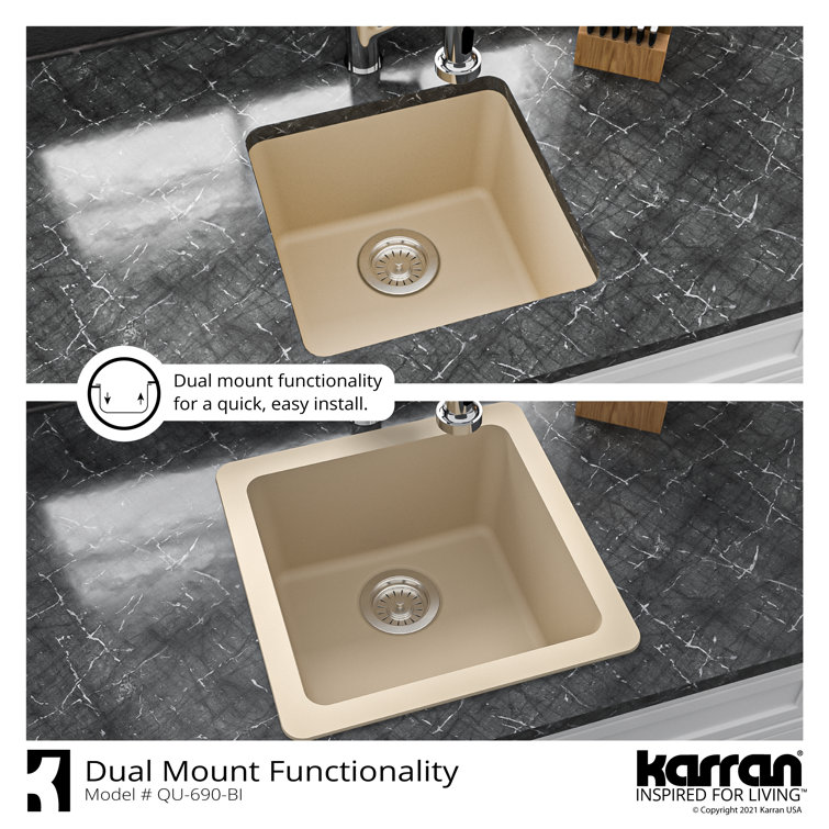 Bisque Quartz Composite Undermount Bar Sink, 16.63"