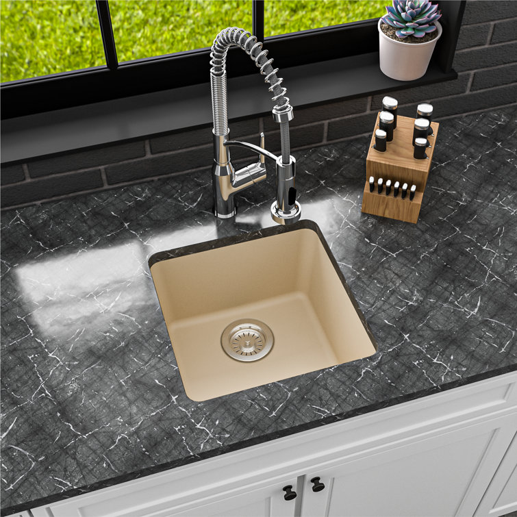 Bisque Quartz Composite Undermount Bar Sink, 16.63"