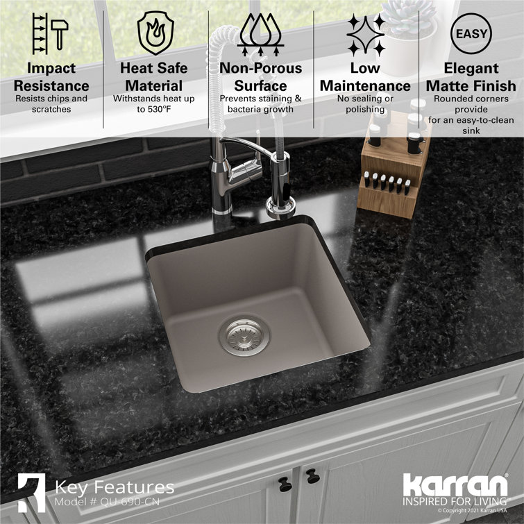 Karran 17'' Matte Concrete Quartz Undermount Bar Sink