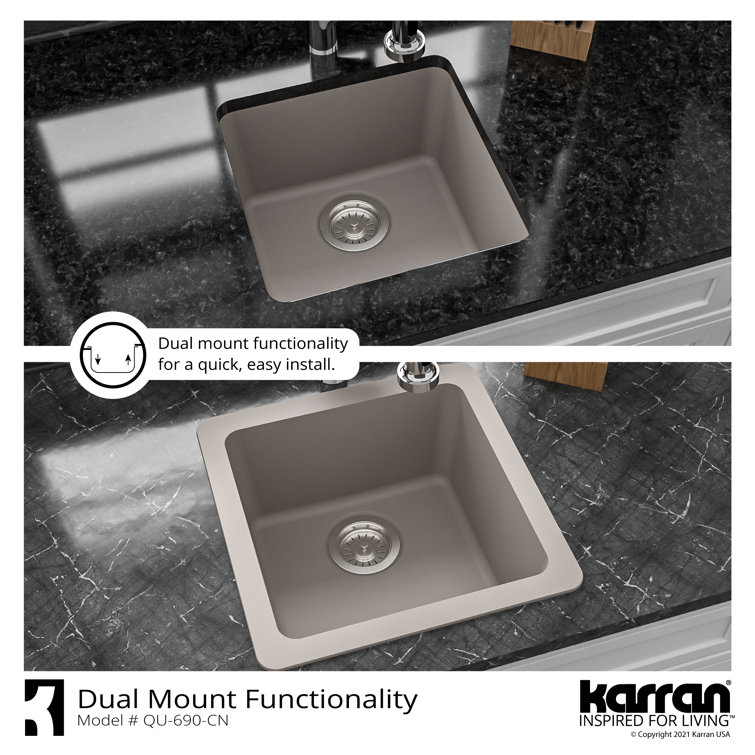 Karran 17'' Matte Concrete Quartz Undermount Bar Sink