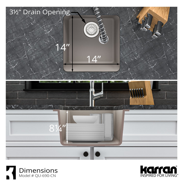 Karran 17'' Matte Concrete Quartz Undermount Bar Sink