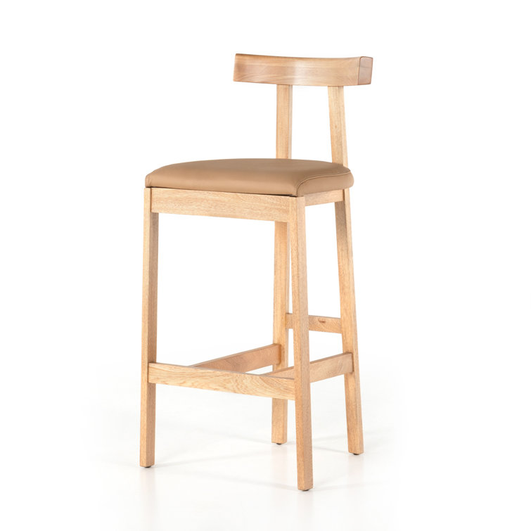 Natural Rosa Morada Faux Leather Bar Stool with Solid Wood Frame