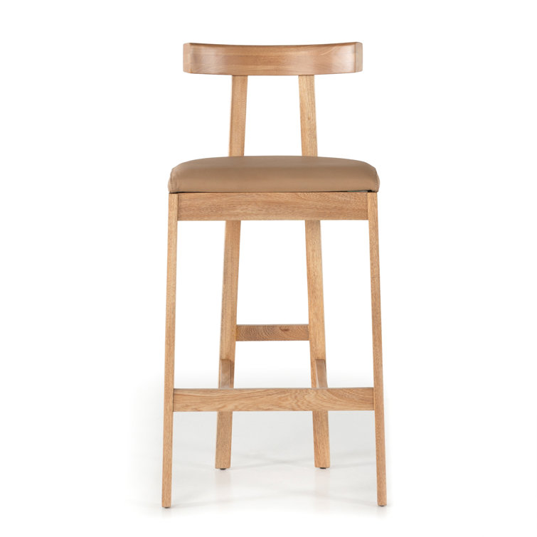Natural Rosa Morada Faux Leather Bar Stool with Solid Wood Frame