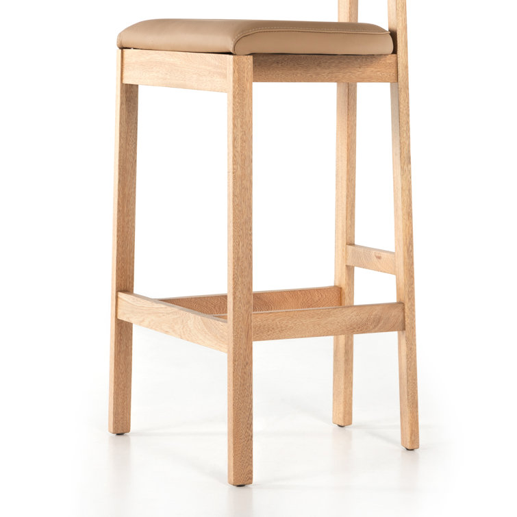 Natural Rosa Morada Faux Leather Bar Stool with Solid Wood Frame