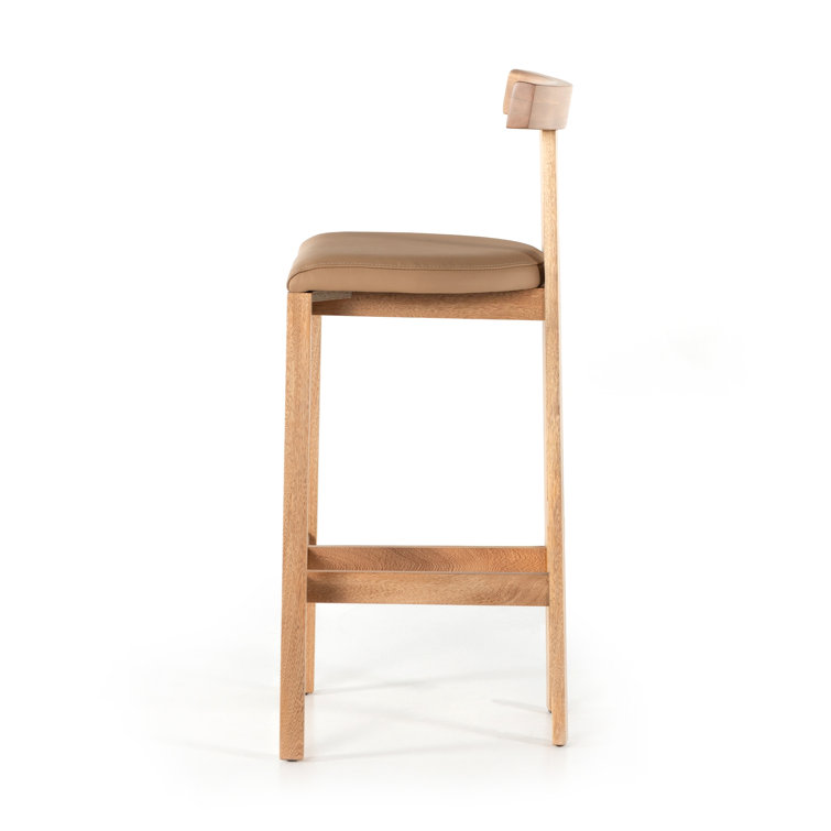 Natural Rosa Morada Faux Leather Bar Stool with Solid Wood Frame