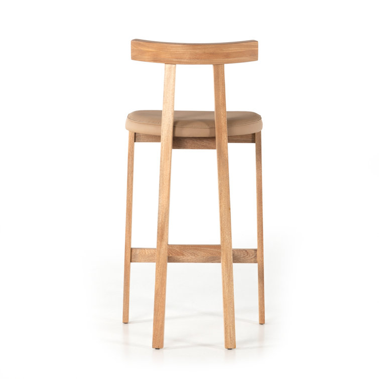 Natural Rosa Morada Faux Leather Bar Stool with Solid Wood Frame