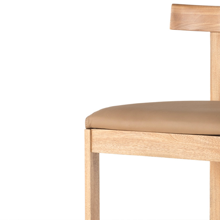 Natural Rosa Morada Faux Leather Bar Stool with Solid Wood Frame