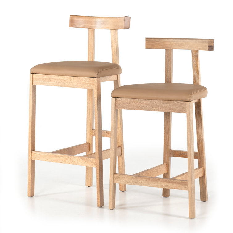 Natural Rosa Morada Faux Leather Bar Stool with Solid Wood Frame