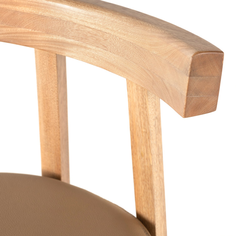 Natural Rosa Morada Faux Leather Bar Stool with Solid Wood Frame