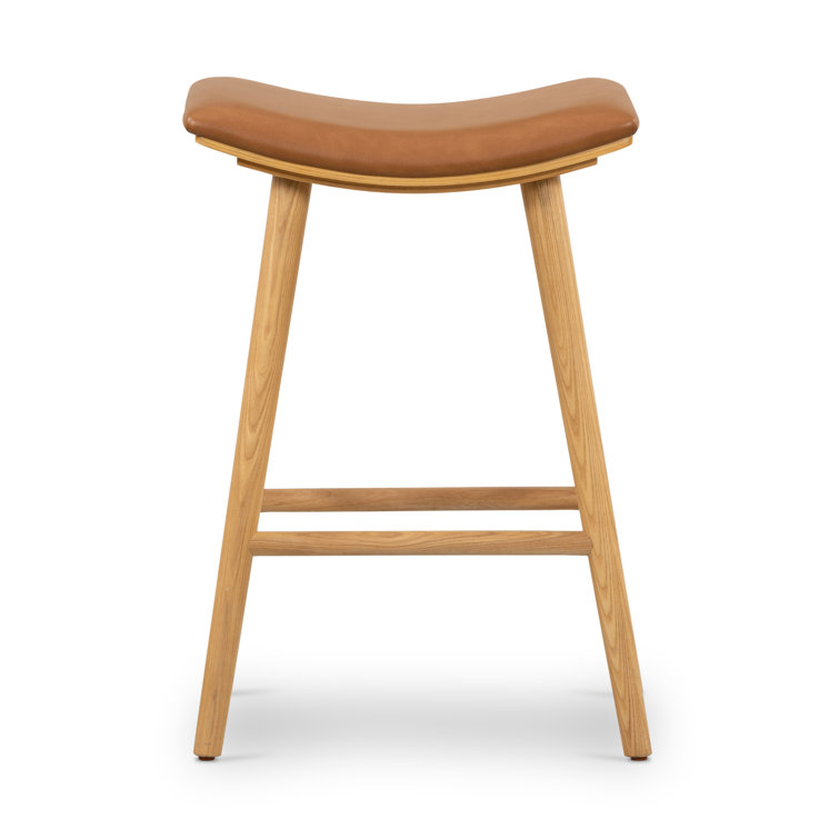 Sierra Butterscotch Leather Saddle-Style Adjustable Counter Stool in Smoked Natural