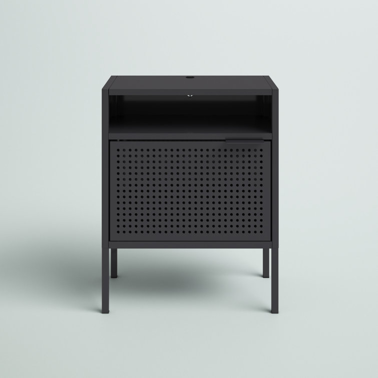 Gemma Contemporary Gray Metal Nightstand with USB Port