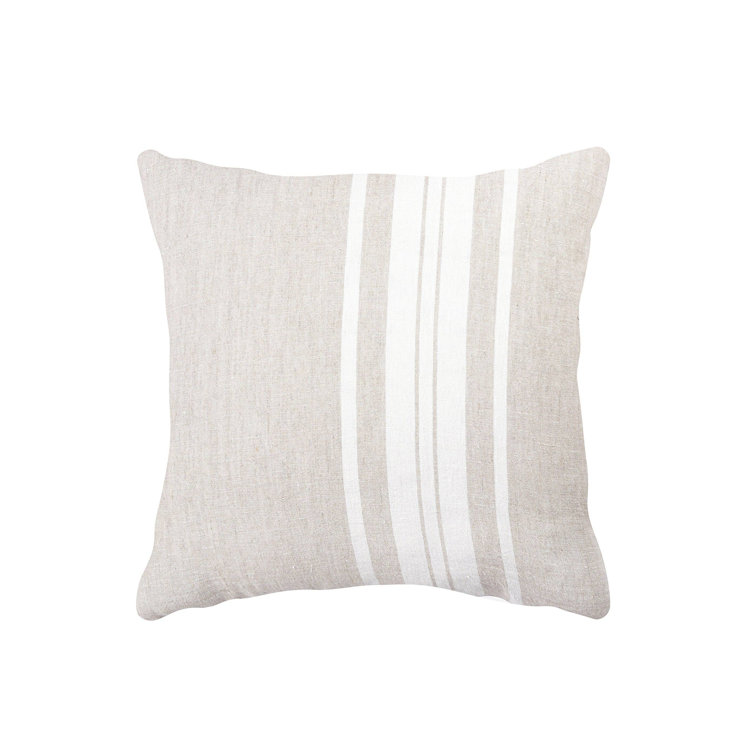 Light Grey and White Striped Linen Throw Pillow