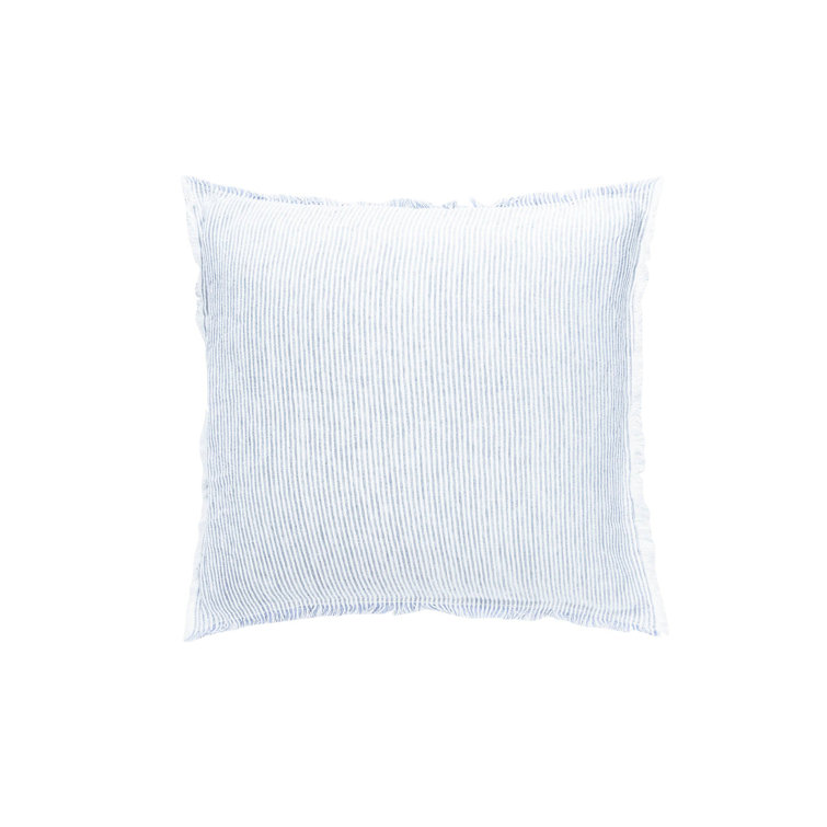 Sky Blue and White Pinstripe Linen Fringe Pillow