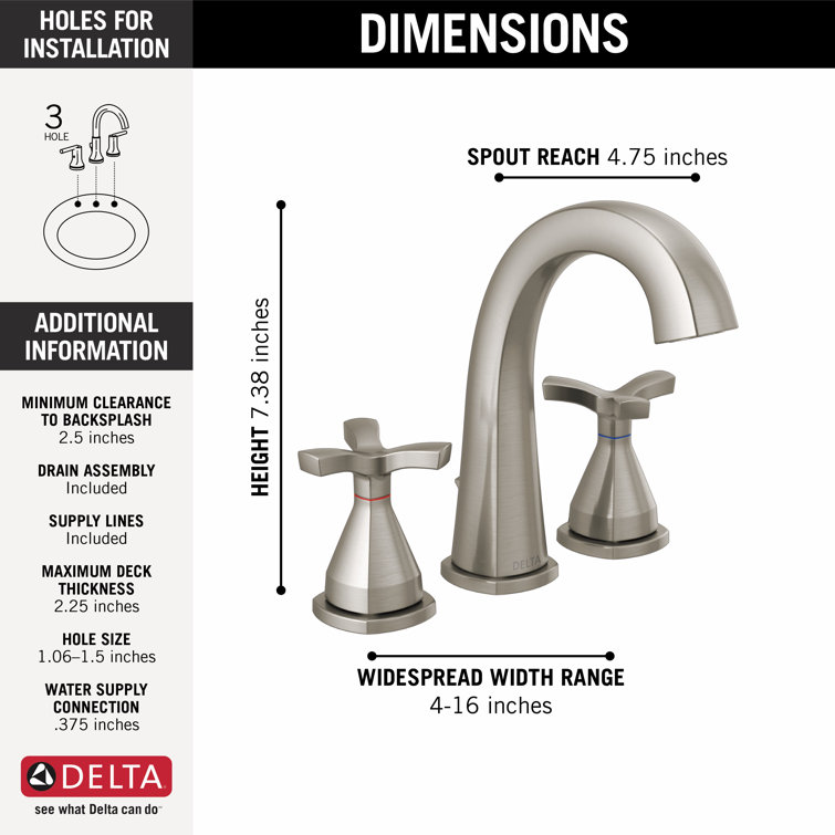 Stainless Steel Modern Widespread Bathroom Faucet with Cross Handles