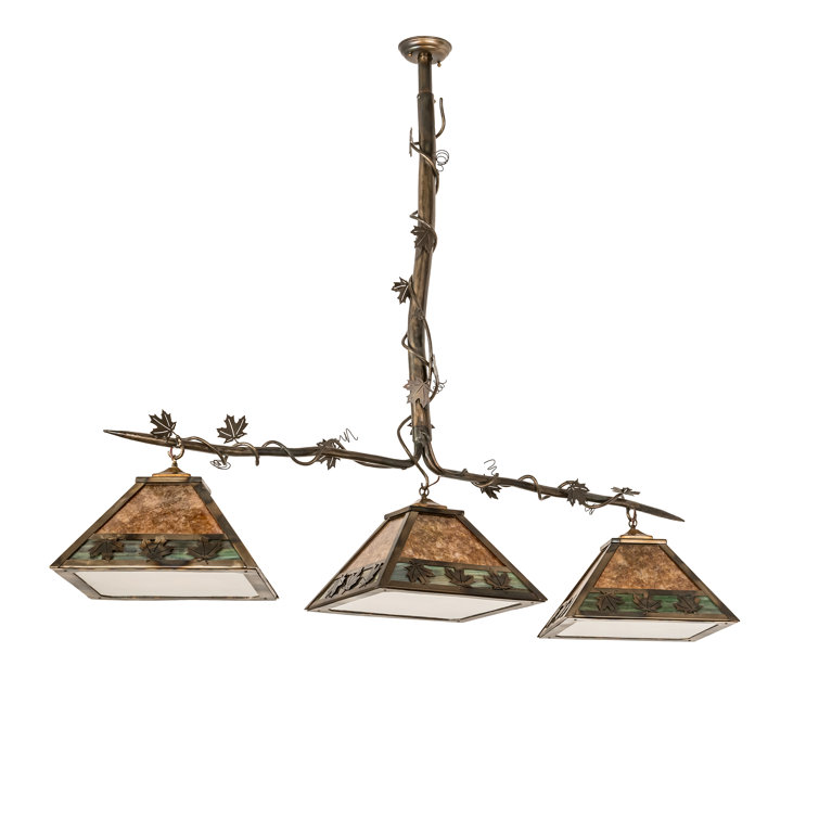Antique Copper Finish 3-Light Globe Island Pendant with Amber Glass