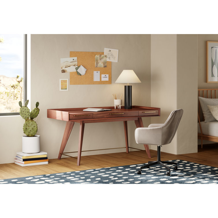 Gray Velvet Swivel Office Chair with Black Steel Base