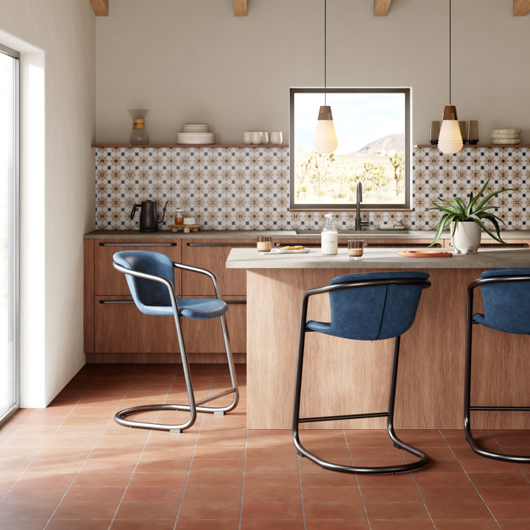 Cream and Silver Upholstered Counter Stools with Iron Frame