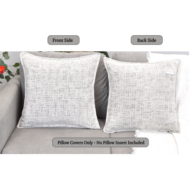 Cream White Chenille Square Throw Pillow Covers with Piped Edges, Set of 2