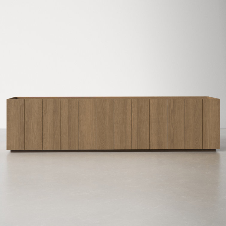 Plank 72'' Natural Solid Oak Media Console with Cabinets