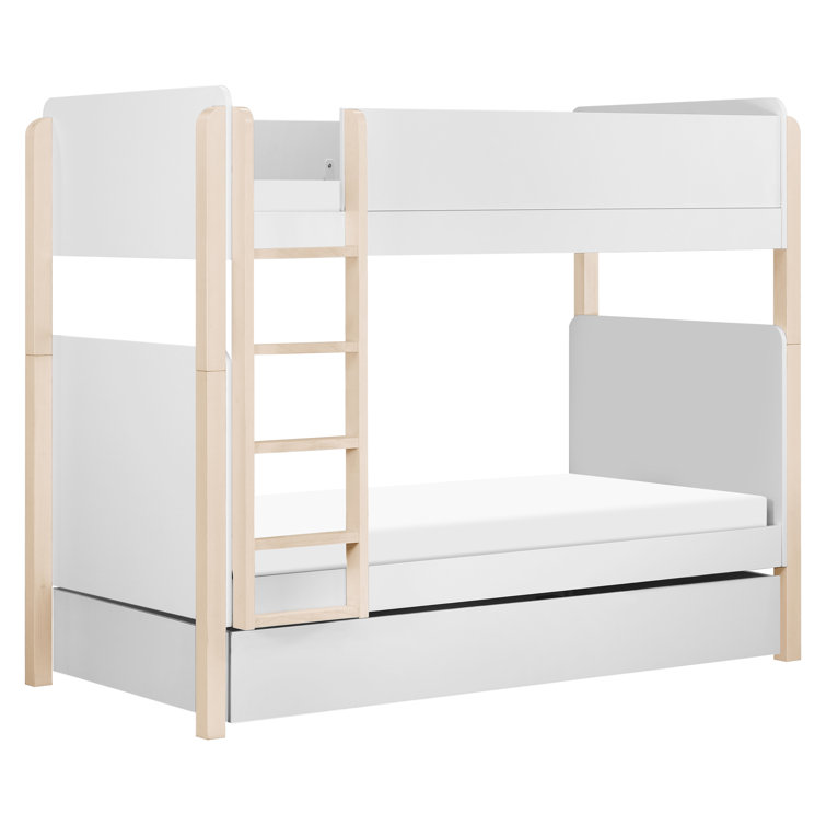 White Twin Wood Frame Bunk Bed with Trundle