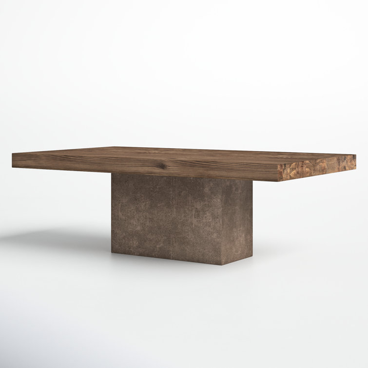 Rectangular Dark Brown Oak Coffee Table with Concrete Base