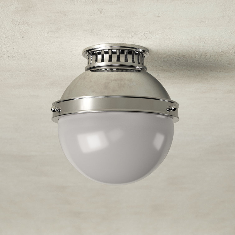 Polished Nickel Glass Globe Semi Flush Mount Light