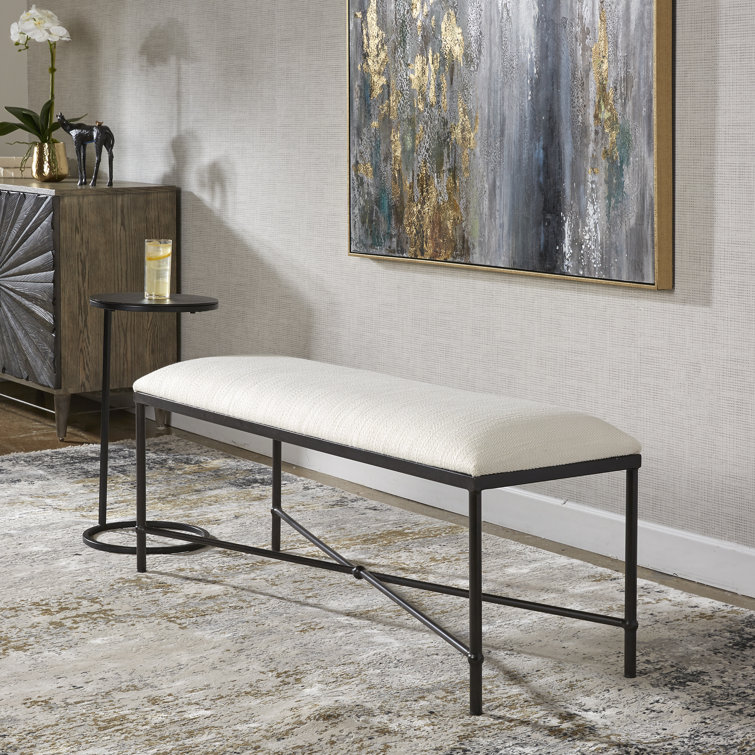 Avenham 24" Transitional Iron Framed Bench in Crisp White