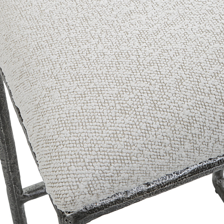 Distressed Charcoal Metal Backless Counter Stool with Boucle Seat