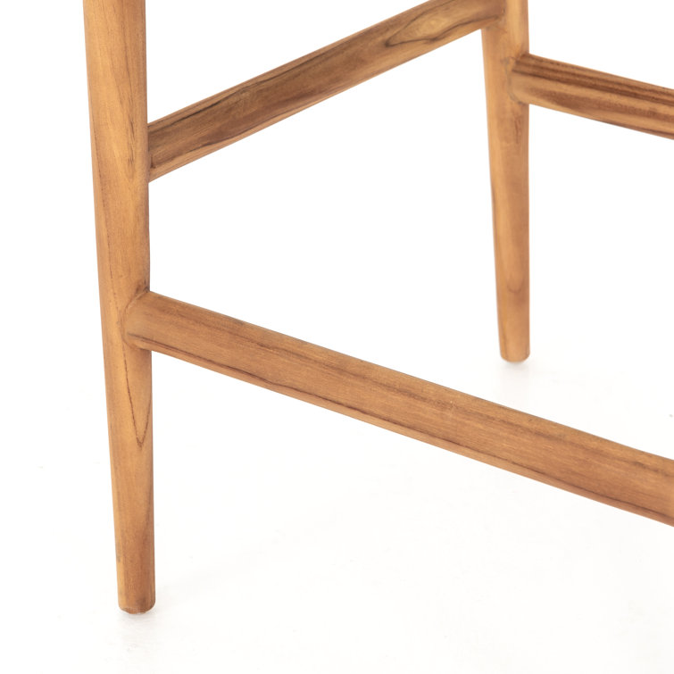 Natural Teak Wishbone-Style Counter Stool with Woven Seat
