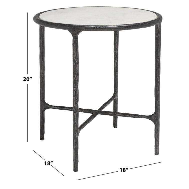 White Marble Round End Table with Black Metal Base