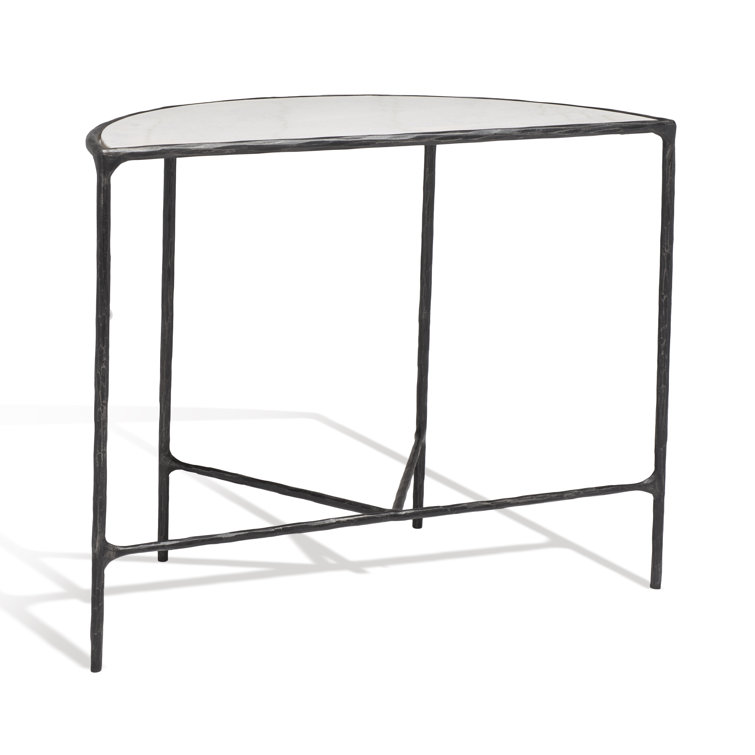 Jessa Demilune 36'' Black Metal and White Marble Console Table
