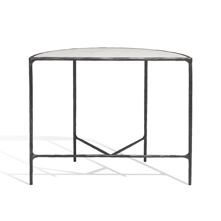 Jessa Demilune 36'' Black Metal and White Marble Console Table