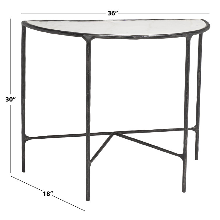 Jessa Demilune 36'' Black Metal and White Marble Console Table