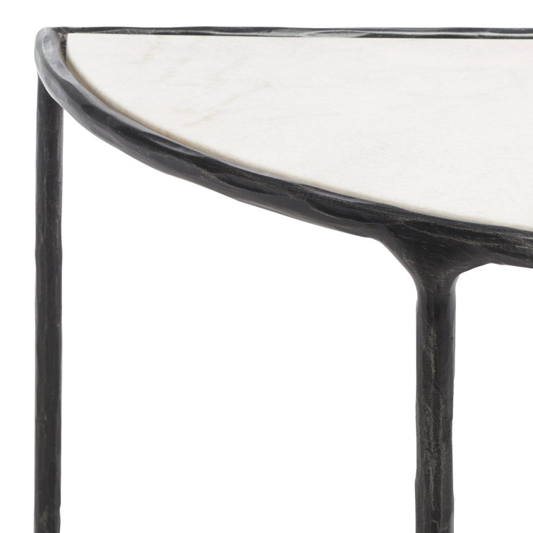 Jessa Demilune 36'' Black Metal and White Marble Console Table